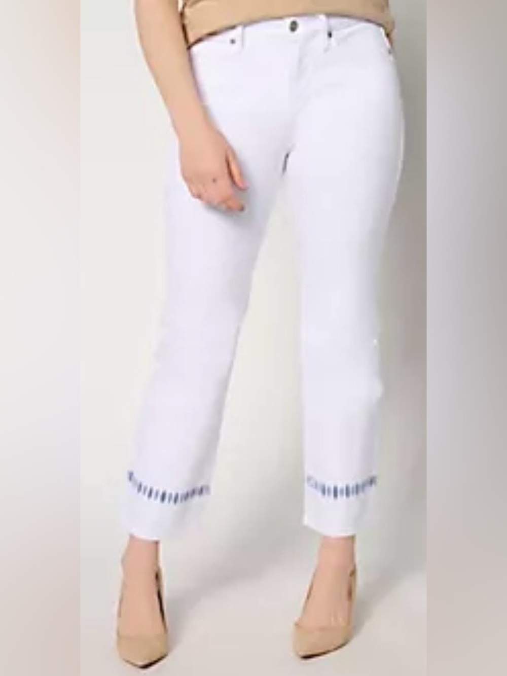 EUC NYDJ White Cropped Women’s Jeans with Hem Detail Size 12 Stretchy!
